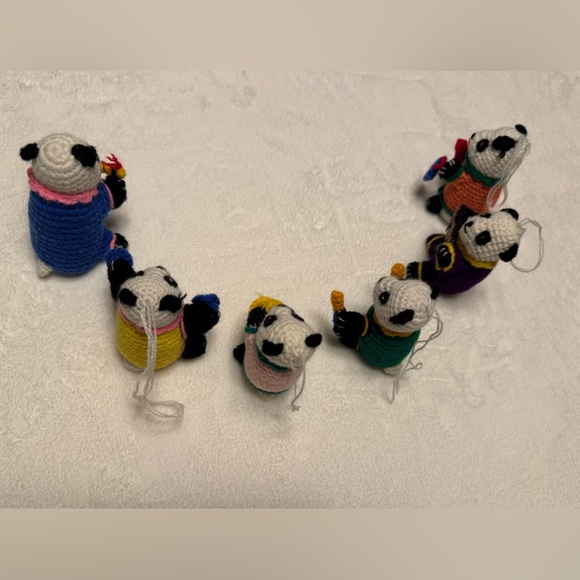 6 Vintage Handmade Crochet Panda Bear Christmas Ornaments - Picture 2 of 3